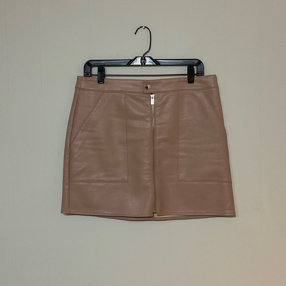 Bar III Taupe Leather Mini Skirt